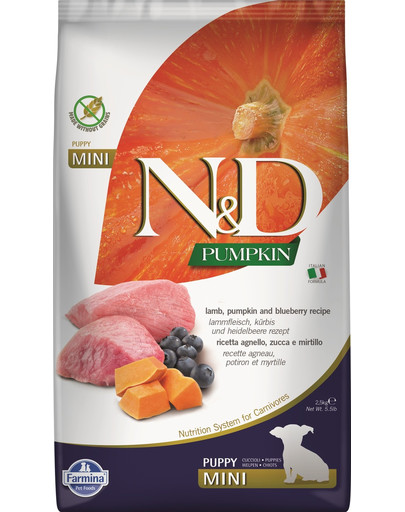 N & D Grain Free Pumpkin DOG Puppy Mini Lamb & Blueberry 7 kg